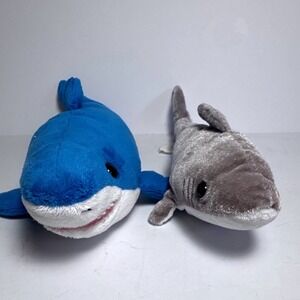 Wild Republic & Ideal Toys Direct Shark Plush Lot‎ Blue Grey Small 2pc